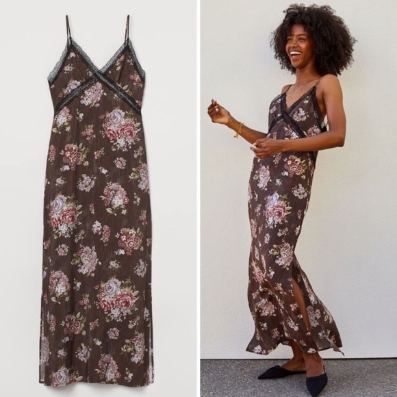 Brock Collection X H&M Brown Floral Lace Maxi Slip Dress - Picture 2 of 11